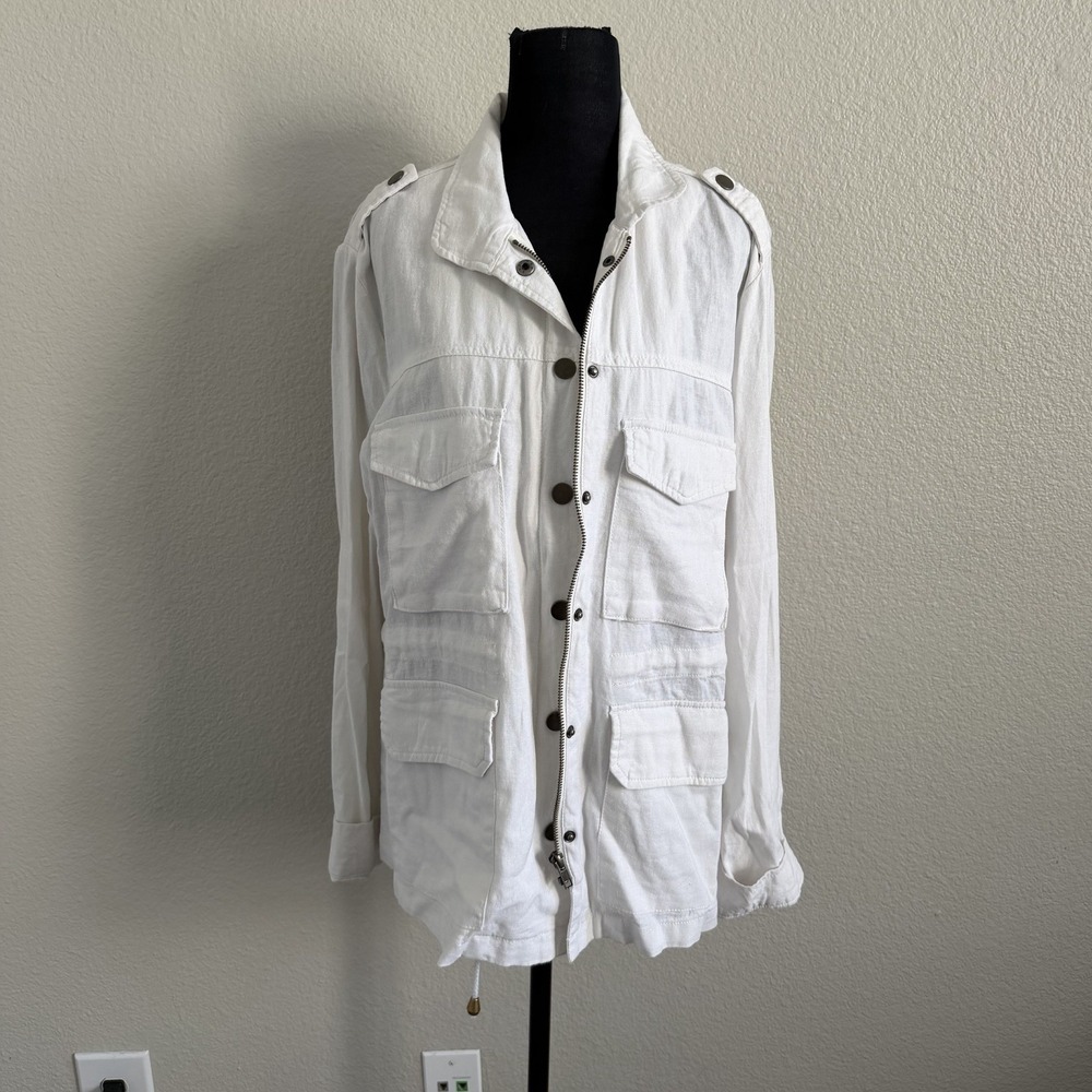 New York & Co Women's Large Utility Jacket White Linen Blend Coastal Resort
